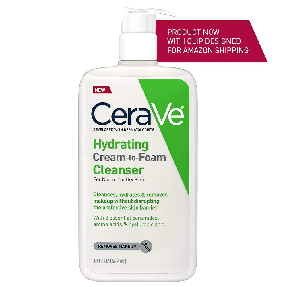 CeraVe Hydrating Cream To Foam Cleanser | Makeup Remover Face Wash For Dry Skin | Foaming Facial Cleanser With Hyaluronic Acid | Normal To Dry Skin | Fragrance Free & Non Comedogenic | 19 Fluid Ounce 19 Fl Oz (Pack of 1)