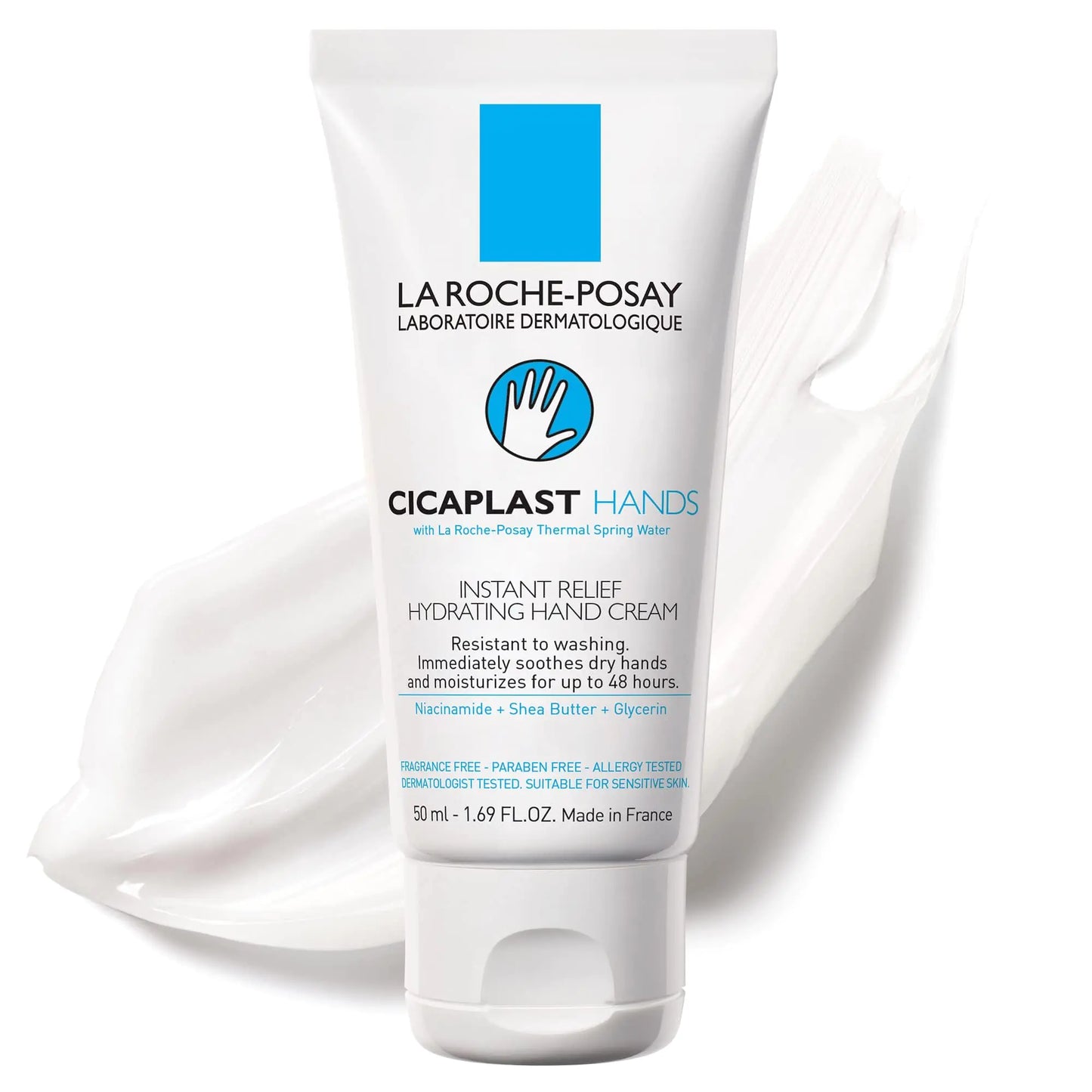 La Roche-Posay Cicaplast Hand Cream Instant Relief Moisturizing Dry Hands Shea Butter Lotion for Dry Cracked Hands Non Greasy Fragrance Free 1.69 Fl Oz (Pack of 1)