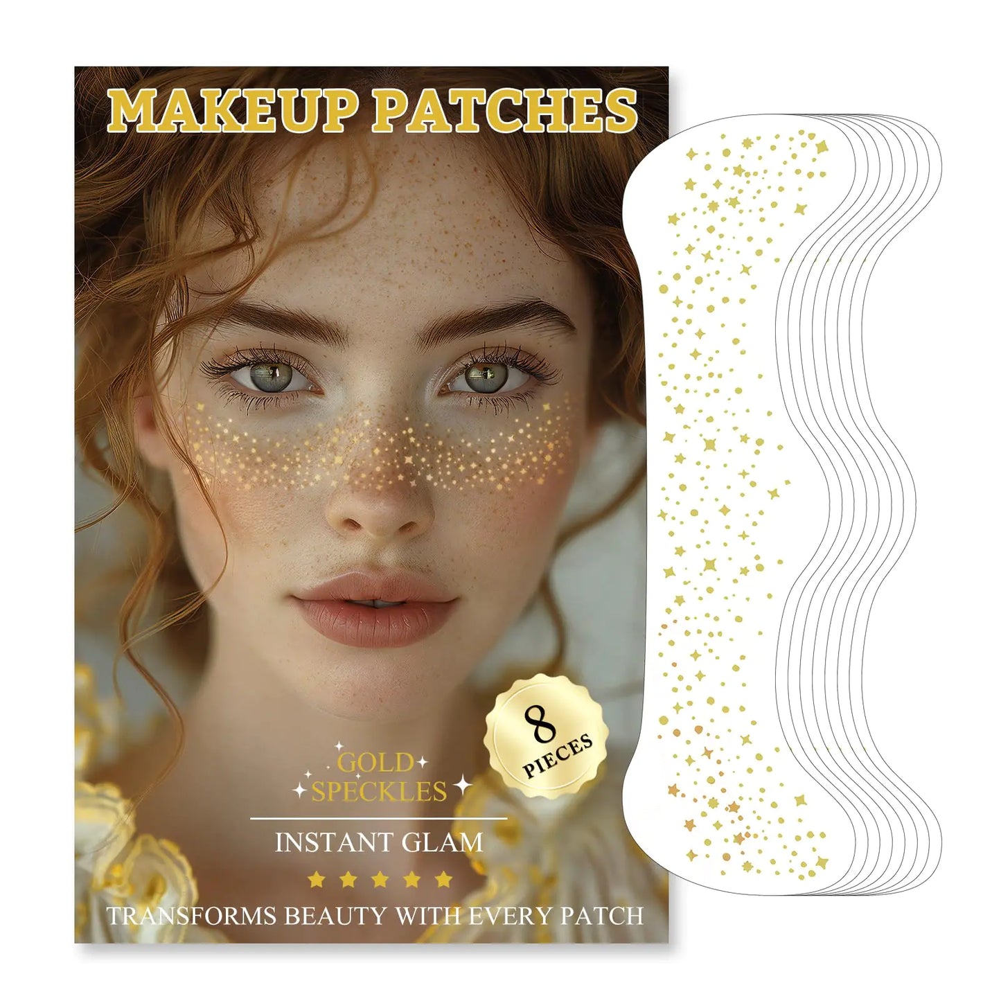 Tvqbxp Glitter Freckles Face Tattoo Gold Glitter Makeup Patches Women Face Glitter Speckles Patches Cute Glitter Makeup Accessories (Gold 8 Pcs)