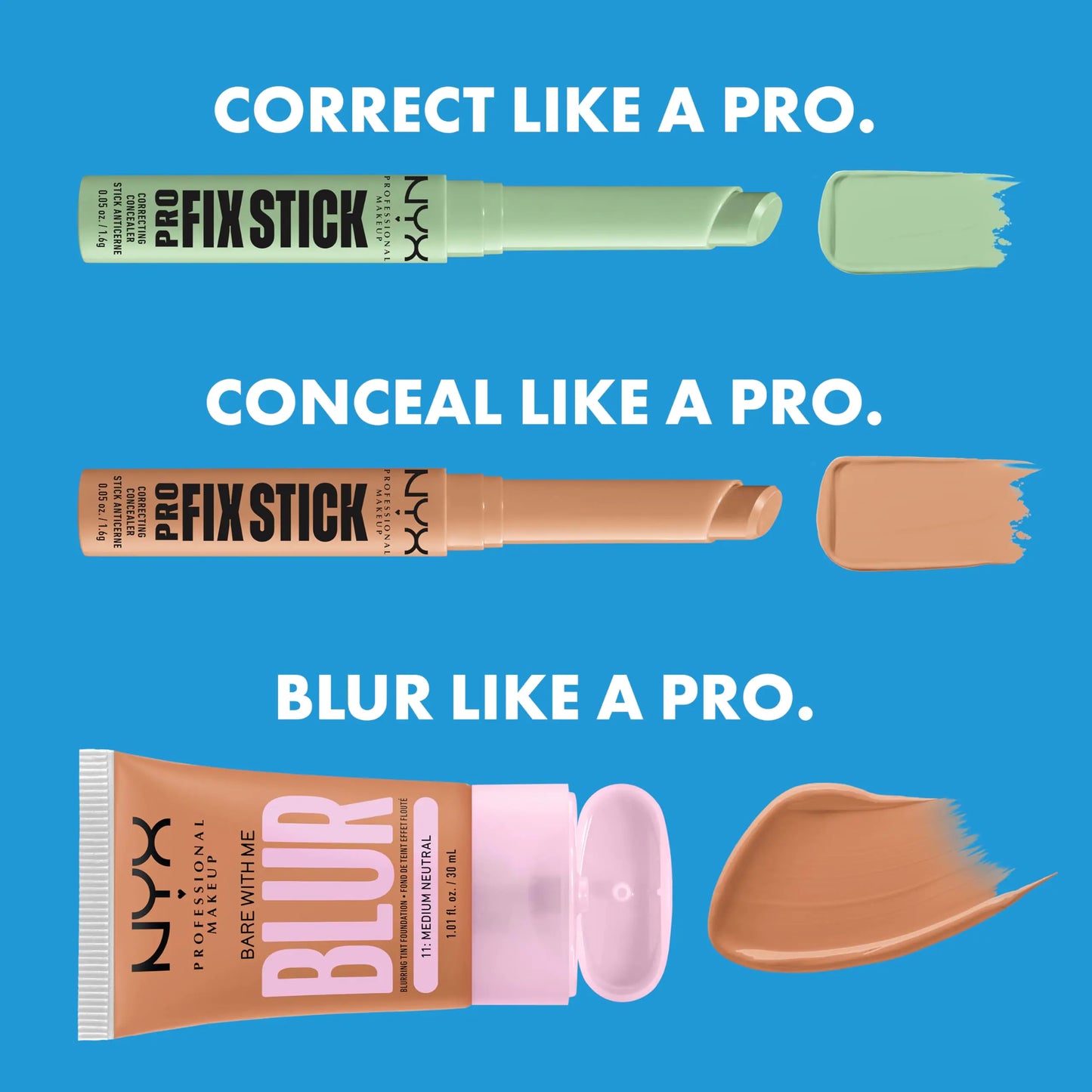 NYX PROFESSIONAL MAKEUP Pro Fix Stick Correcting Concealer, Buildable Medium Coverage Concealer Stick - Fair 02 FAIR 0.05 Ounce (Pack of 1)