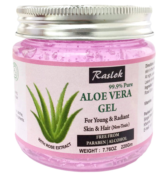 Raslok Aloe Vera Gel Pure Natural Organic Aloe Gel For Moisturizing Face Skin & Hair Care (Rose 7.76 OZ)