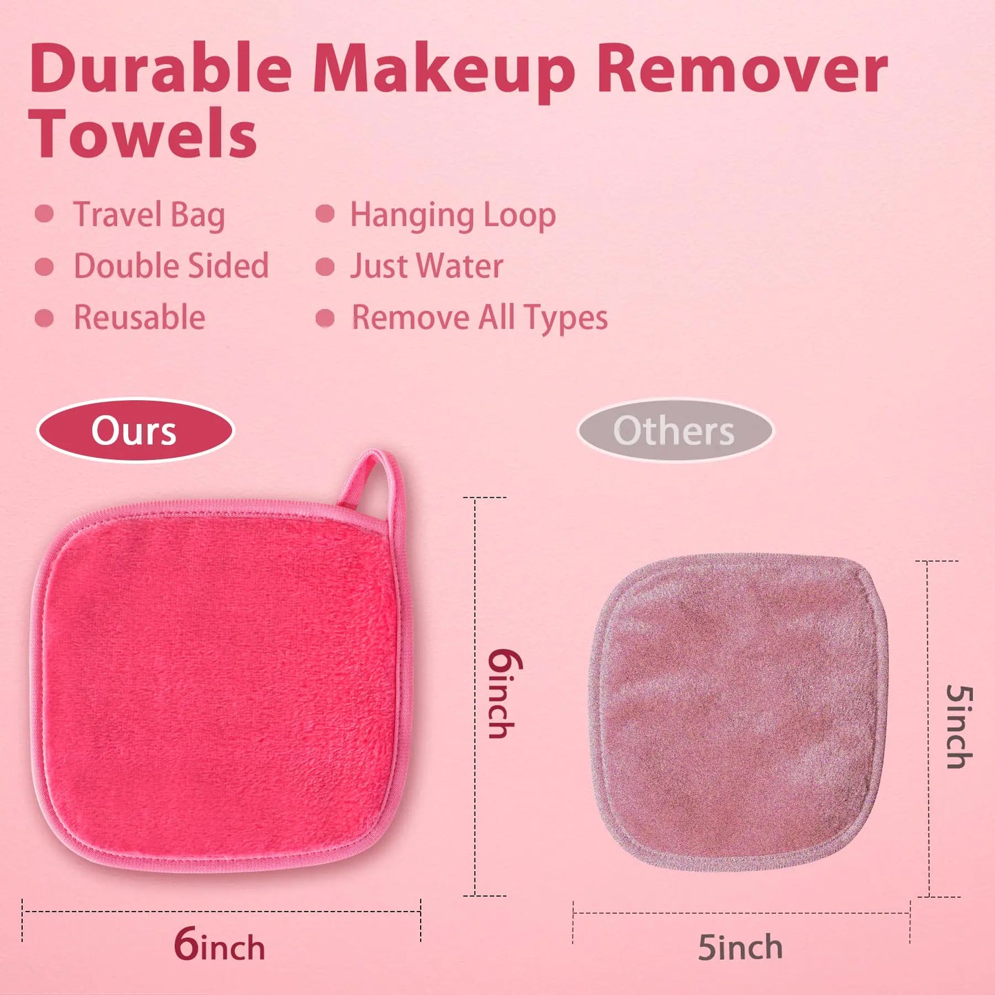 | Reusable Update Makeup Removing Microfiber Cloth for Sensitive Skin | Washable Makeup Remover Towels | Natural Facial Cleansing Towels (6”x 6”, 12 Pack/Pink) Pink 1 Count (Pack of 12)