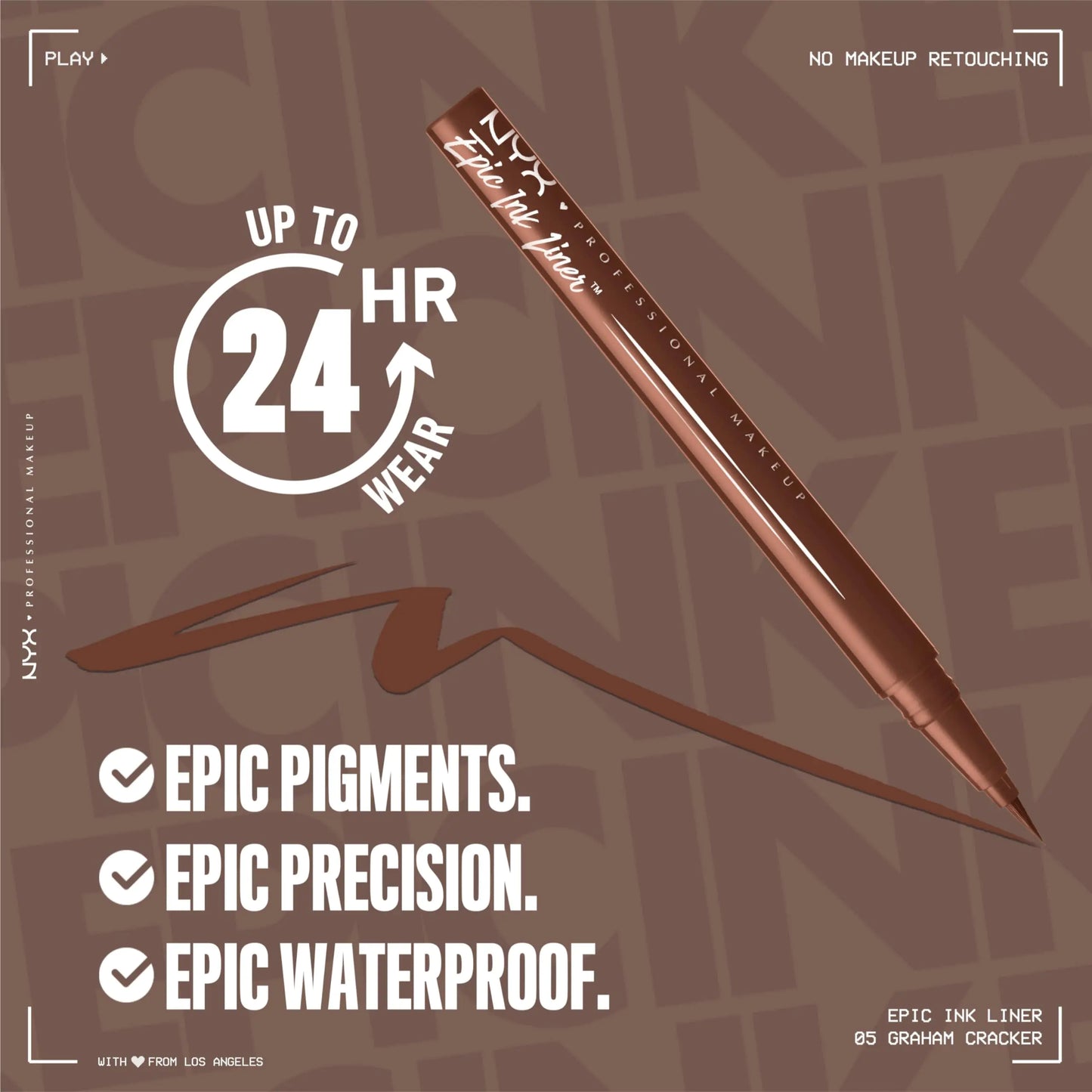 NYX PROFESSIONAL MAKEUP Epic Ink Liner, Waterproof Liquid Eyeliner with Vegan Formula - Graham Cracker (Light Brown Matte) 05 Graham Cracker 0.03 Fl Oz (Pack of 1)