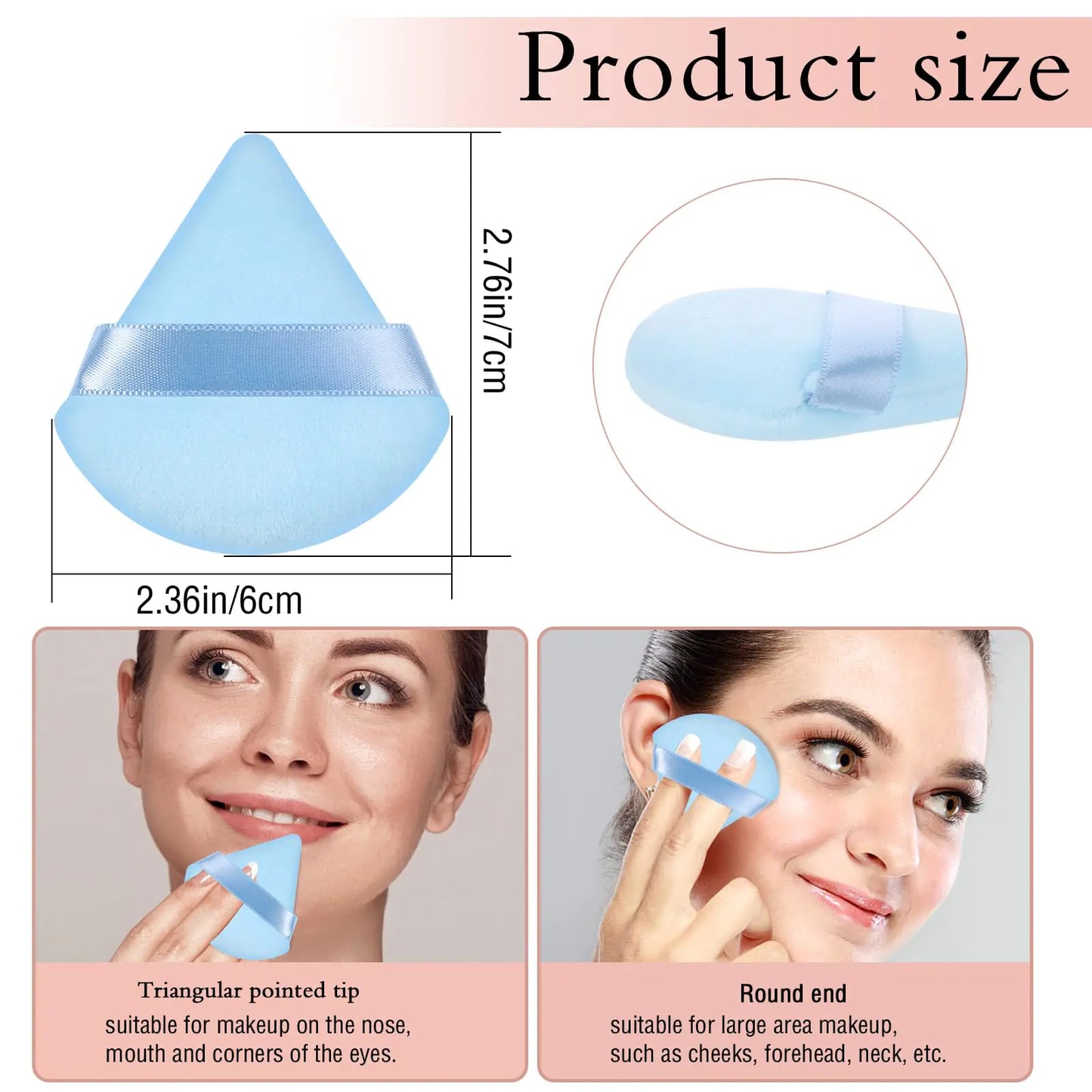 Pimoys 6 Pieces Powder Puff Face Soft Triangle Makeup Puff for Loose Powder Setting Powder, Velour Makeup Blender Sponge Set Beauty Makeup Tool, Blue