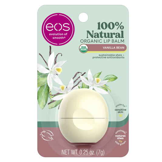 eos 100% Natural & Organic Lip Balm Sphere- Vanilla Bean All-day Moisture Dermatologist Recommended for Sensitive Skin Lip Care Products 0.25 oz