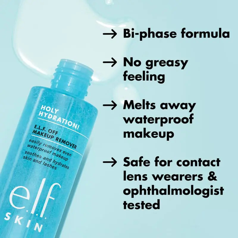 e.l.f. SKIN Holy Hydration Off Makeup Remover, Liquid Makeup Remover For Eye, Lip & Face Makeup, Gentle Formula, Vegan & Cruelty-free Unscented 4.3 Fl Oz (Pack of 1)