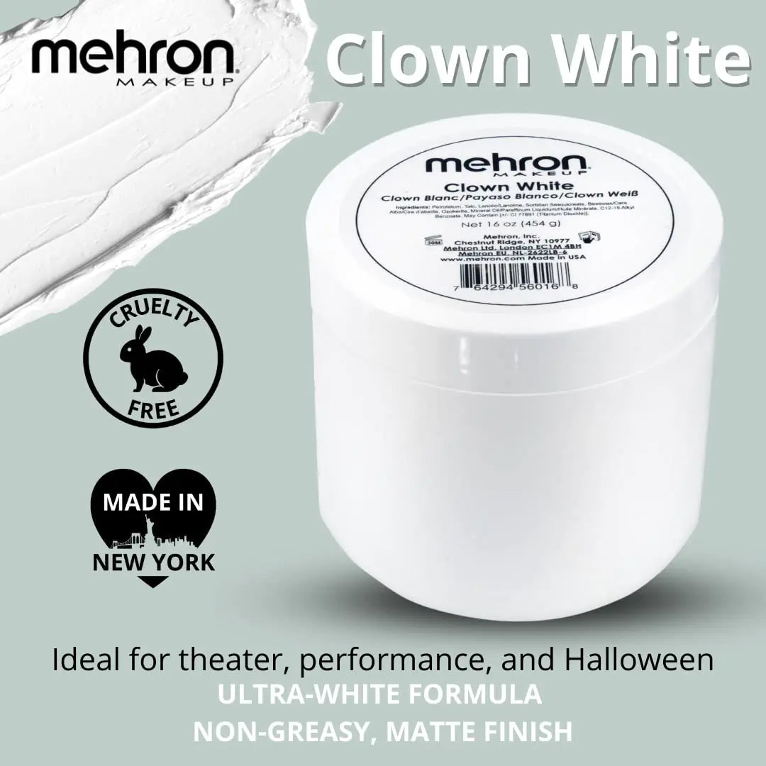 Mehron Makeup Clown White Professional Face Paint Cream Makeup | White Face Paint Makeup for Stage, Film, Cosplay, & Mime | Halloween Clown Makeup 16 oz (453g) 16 Ounce