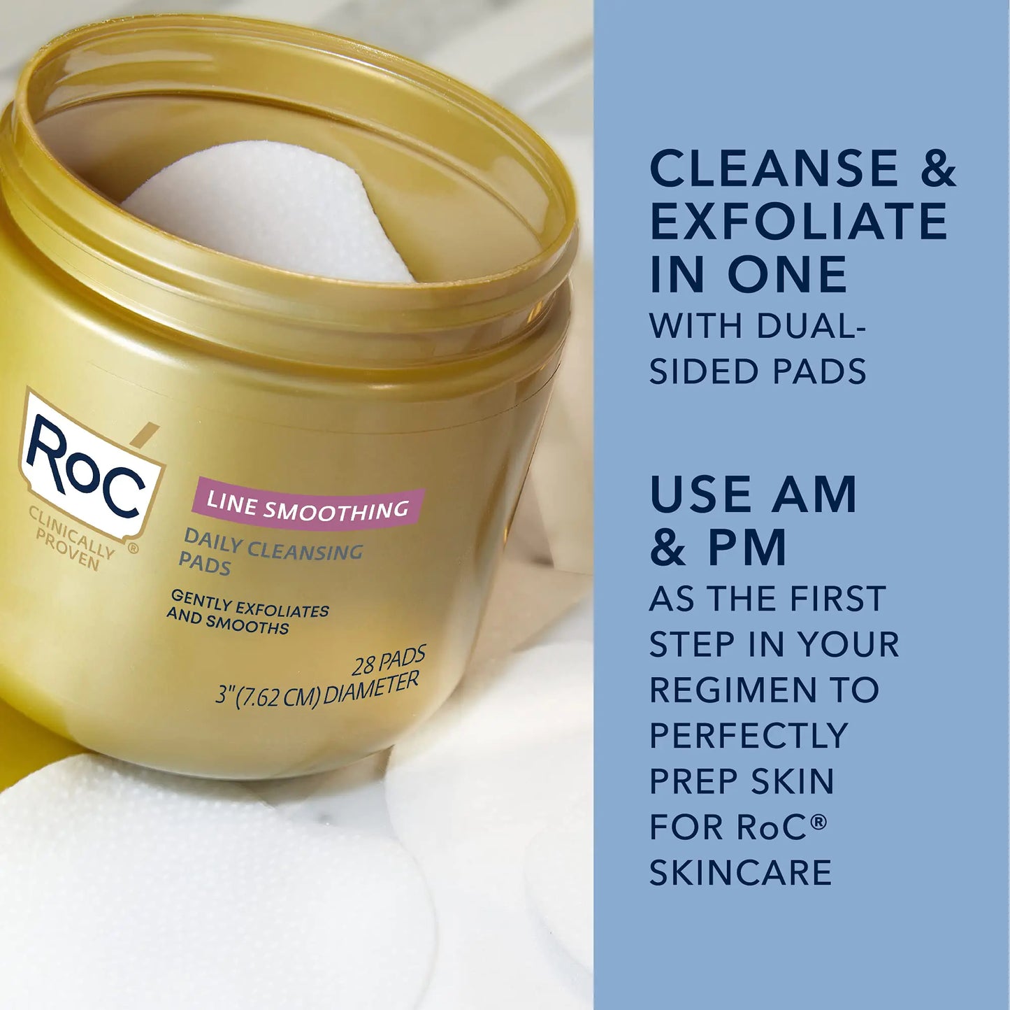 RoC Resurfacing Disks, Hypoallergenic Exfoliating Makeup Remover Pads for Wrinkles and Skin Tone, Hypo-Allegenic Skin Care, Oil-Free Daily Cleanser, 28 Count (Packaging May Vary)