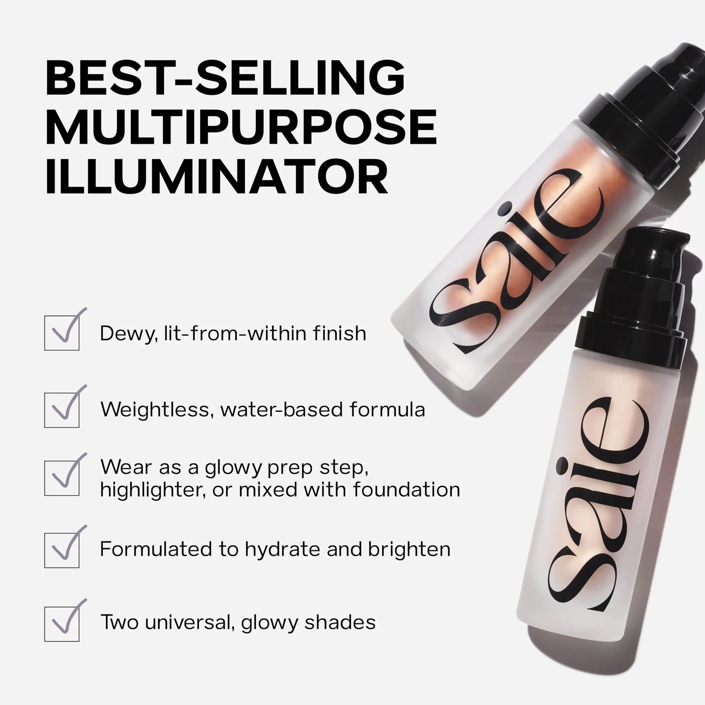 Saie Mini Glowy Super Gel Lightweight Illuminator - Luminizer + Makeup Primer for Glowing Skin - Enriched with Vitamin C + Hydrating Squalane Oil - Wear Alone or Under Makeup - Sunglow (0.5 oz) 02 - Sunglow 0.5 Ounce (Pack of 1)