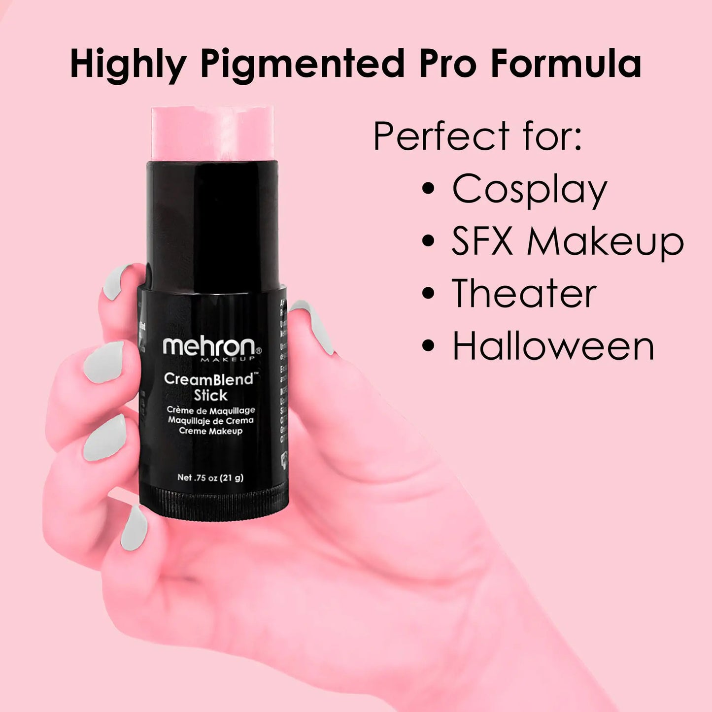 Mehron Makeup CreamBlend Stick | Face Paint, Body Paint, & Foundation Cream Makeup | Body Paint Stick Perfect for Halloween Makeup .75 oz (21 g) (Pastel Pink) Pastel Pink 0.75 Ounce